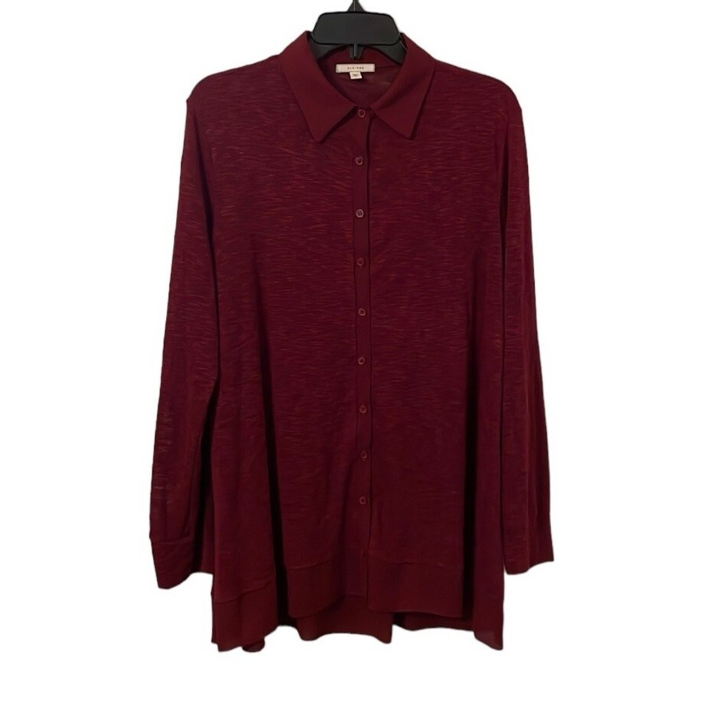 Pleione Women's Red Button Down Front Long Sleeve Collared‎ Shirt Size L